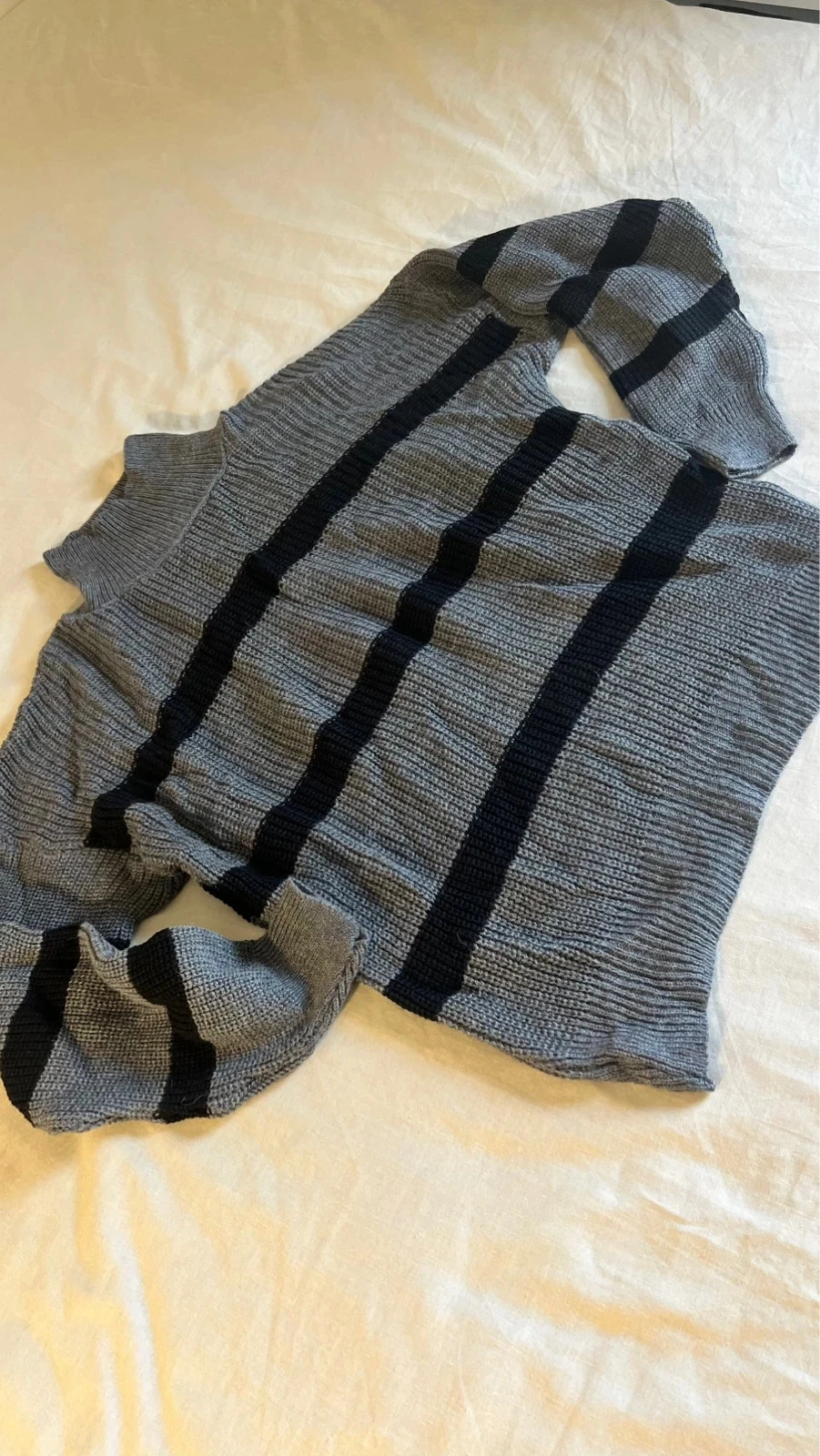 Grijze & Zwarte Gestreepte Trui, Mock Hals & Comfortabele Pasvorm – photo 2